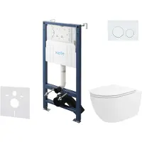 Kielle Genesis New - Voorwandinbouwset, Oudee toilet, Vortex Rimless+, softclose zitting en Gemini New I knoppen, glanzend wit 30528SS28