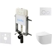 Kielle Genesis New - Voorwandinbouwset, Gaia compact toilet, Rimless, softclose zitting en Gemini New II knoppen, glanzend wit/chroom 30528SZ85