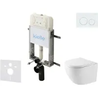 Kielle Genesis New - Voorwandinbouwset, Oudee compact toilet, Vortex Rimless+, softclose zitting en Gemini New I drukknop, glanzend wit 30528SZ37