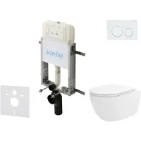 Kielle Genesis New - Voorwandinbouwset, Vortex toilet, Rimless+, softclose zitting en Gemini New I knoppen, glanzend wit 30528SZ28