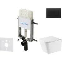 Kielle Genesis New - Voorwandinbouwset, Arkas I toilet, Vortex Rimless+, softclose zitting en Gemini New III knoppen, matzwart 30528SZ81