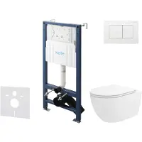 Kielle Genesis New - Voorwandinbouwset, Vortex toilet, Rimless+, softclose zitting en Gemini New III knoppen, glanzend wit 30528SS34