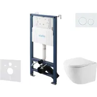 Kielle Genesis New - Voorwandinbouwset, Oudee compact toilet, Vortex Rimless+, softclose zitting en Gemini New I drukknop, glanzend wit 30528SS37