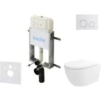 Kielle Genesis New - Voorwandinbouwset, Oudee toilet, Vortex Rimless+, softclose zitting en Gemini New II knoppen, glanzend wit 30528SZ22