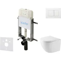 Kielle Genesis New - Voorwandinbouwset, Oudee compact toilet, Vortex Rimless+, softclose zitting en Gemini New III drukknop, glanzend wit 30528SZ43