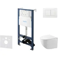Kielle Genesis New - Voorwandinbouwset, Gaia compact toilet, Rimless, softclose zitting en Gemini New III knoppen, glanzend wit 30528SS88