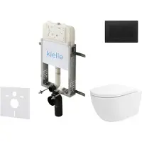 Kielle Genesis New - Voorwandinbouwset, Oudee toilet, Vortex Rimless+, softclose zitting en Gemini New III knoppen, matzwart 30528SZ27