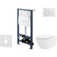 Kielle Genesis New - Voorwandinbouwset, Vortex toilet, Rimless+, softclose zitting en Gemini New II knoppen, glanzend wit/chroom 30528SS31