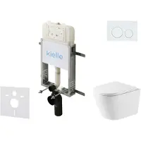 Kielle Genesis New - Voorwandinbouwset, Nefia toilet, Vortex Rimless+, softclose zitting en Gemini New I knoppen, glanzend wit 30528SZ46