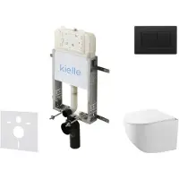 Kielle Genesis New - Voorwandinbouwset, Gaia compact toilet, Rimless softclose zitting en Gemini New III knoppen, matzwart 30528SZ90