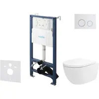 Kielle Genesis New - Voorwandinbouwset, Vortex toilet, Rimless+, softclose zitting en Gemini New II knoppen, glanzend wit/chroom 30528SS22
