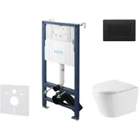 Kielle Genesis New - Voorwandinbouwset, Nefia toilet, Rimless+, softclose zitting en Gemini New III knoppen, matzwart 30528SS54