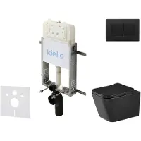 Kielle Genesis New - Voorwandinbouwset, Arkas I toilet, Vortex Rimless+, softclose zitting en Gemini New III knoppen, matzwart 30528SZ96