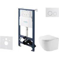Kielle Genesis New - Voorwandinbouwset, Oudee compact toilet, Vortex Rimless+, softclose zitting en Gemini New II drukknop, glanzend wit/chroom 30528SS40
