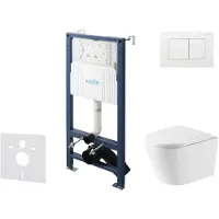 Kielle Genesis New - Voorwandinbouwset, Nefia toilet, Vortex Rimless+, softclose zitting en Gemini New III knoppen, glanzend wit 30528SS52