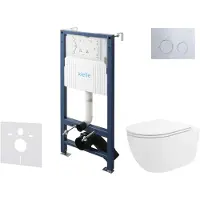 Kielle Genesis New - Voorwandinbouwset, Vortex toilet, Rimless+, softclose zitting en Gemini New II knoppen, glanzend wit/chroom 30528SS32