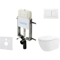 Kielle Genesis New - Voorwandinbouwset, Oudee toilet, Vortex Rimless+, softclose zitting en Gemini New III knoppen, glanzend wit 30528SZ25