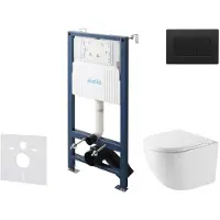 Kielle Genesis New - Voorwandinbouwset, Oudee compact toilet, Vortex Rimless+, softclose zitting en Gemini New III drukknop, matzwart 30528SS45