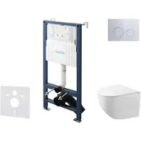 Kielle Genesis New - Voorwandinbouwset, Gaia compact toilet, Rimless, softclose zitting en Gemini New II knoppen, glanzend chroom 30528SS86
