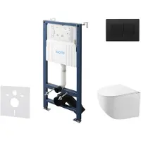 Kielle Genesis New - Voorwandinbouwset, Gaia compact toilet, Rimless softclose zitting en Gemini New III knoppen, matzwart 30528SS90