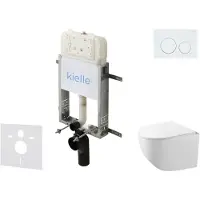 Kielle Genesis New - Voorwandinbouwset, Gaia compact toilet, Rimless, softclose zitting en Gemini New I knoppen, glanzend wit 30528SZ82