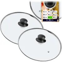 Kadax Glazen dekselset, pannendeksel van glas, diameter 14 - 30 cm, hittebestendig deksel voor pan, pannendeksel met handvat van kunststof, universeel deksel (2 x 28 cm)