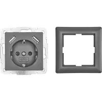 NCC-Licht USB Schutzkontakt Steckdose 2 x USB Anschluss 2800mA Unterputz Modell 55 mit Rahmen Anthrazit