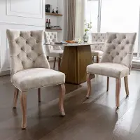 OKWISH Eetkamerstoelen - Set Van 4 - Comfortabele Vergaderstoelen Met Hoge Rugleuning - Hout - Lichtbeige