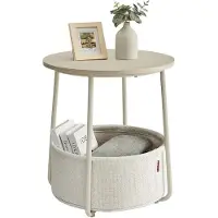 Vasagle Ronde bijzettafel met stoffen mand, crèmewit