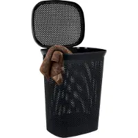 Bathroom Solutions Wasmand - zwart - 60 liter - 37 x 46 x 60 cm - met deksel - Wasmanden