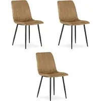 Leobert LAVA Eetkamerstoelen – Set van 3 – Zwart Velvet – Zwarte Metalen Poten – Comfortabele Gestoffeerde Zitting – Modern Design – Velvet Stoel voor Woonkamer, Keuken en Eetkamer – Max. 110 kg per Stoel