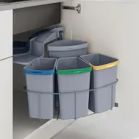 En.casa Inbouwprullenbak 'Kollby', 3 x 6 liter + 1 x 12 liter, draaibaar, kunststof met deksel, grijs