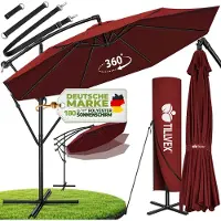 Tillvex Parasol Ø 3m rood- -zweefparasol -hangparasol- vrijhangende parasol- tuinparasol- slinger-balkon- aluminium-k...