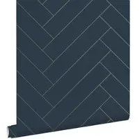 ESTAhome behang visgraat-motief donkerblauw en goud - 53 cm x 10.05 m - 139309
