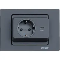Evoline Spin kantelbaar enkel stopcontact uitgevoerd met 1x USB-C (20W) zwart