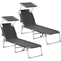 Songmics Opvouwbare ligstoel, 189 x 53 x 28,5 cm, tuinligstoel, maximale belasting 110 kg, verstelbaar zonneklep en rugleuning, ligstoel, voor terras, balkon, zwart GCB194BZ02