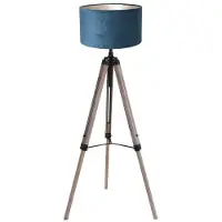 Mexlite Vloerlamp Triek 4102ZW driepoot met blauwe velours kap