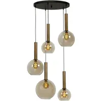 Masterlight Zwarte hanglamp Bella 5-lichts met goud