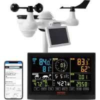 Vevor professioneel wifi-weerstation 7-in-1 weercentrum op zonne-energie 19cm (7,5-inch) display 150 m zendbereik Buitensensor voor windsnelheid