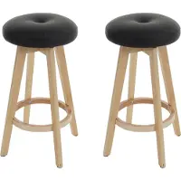 Generique Lot de 2 tabourets de bar Navan bois similicuir rotatif noir pieds clairs