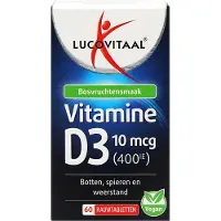 Lucovitaal 2+2 Gratis: D3 10 Mcg (400ie) Vitamine Vegan Kauwtabletten 60 Kauwtabletten