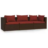 vidaXL Bank 3-zits met kussens poly rattan bruin
