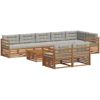 vidaXL Buiten bank set met kussen 9 pcs Natuurlijk en Licht Grijs