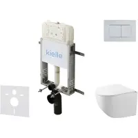 Kielle Genesis New - Voorwandinbouwset, Gaia compact toilet, Rimless, softclose zitting en Gemini New III knoppen, glanzend chroom 30528SZ89