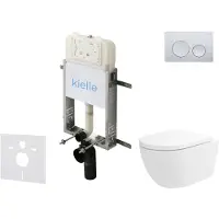 Kielle Genesis New - Voorwandinbouwset, Oudee toilet, Vortex Rimless+, softclose zitting en Gemini New I knoppen, glanzend chroom 30528SZ20