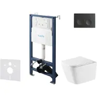 Kielle Genesis New - Voorwandinbouwset, Arkas I toilet, Vortex Rimless+, softclose zitting en Gemini New I knoppen, matzwart 30528SS75