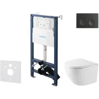 Kielle Genesis New - Voorwandinbouwset, Oudee compact toilet, Vortex Rimless+, softclose zitting en Gemini New I drukknop, matzwart 30528SS39