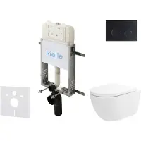 Kielle Genesis New - Voorwandinbouwset, Oudee toilet, Vortex Rimless+, softclose zitting en Gemini New II knoppen, matzwart 30528SZ24