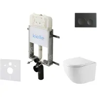 Kielle Genesis New - Voorwandinbouwset, Oudee compact toilet, Vortex Rimless+, softclose zitting en Gemini New I drukknop, matzwart 30528SZ39