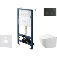 Kielle Genesis New - Voorwandinbouwset, Gaia compact toilet, Rimless softclose zitting en Gemini New I knoppen, matzwart 30528SS84